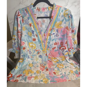 Women's Unbranded Multicolor Floral V-Neck Blouse
